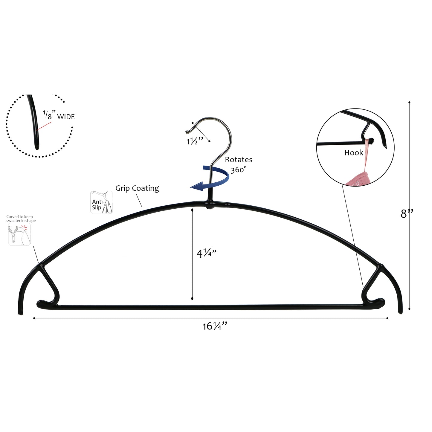 Percha superior e inferior de metal antideslizante de 16 1/4" Ultra Lite Euro