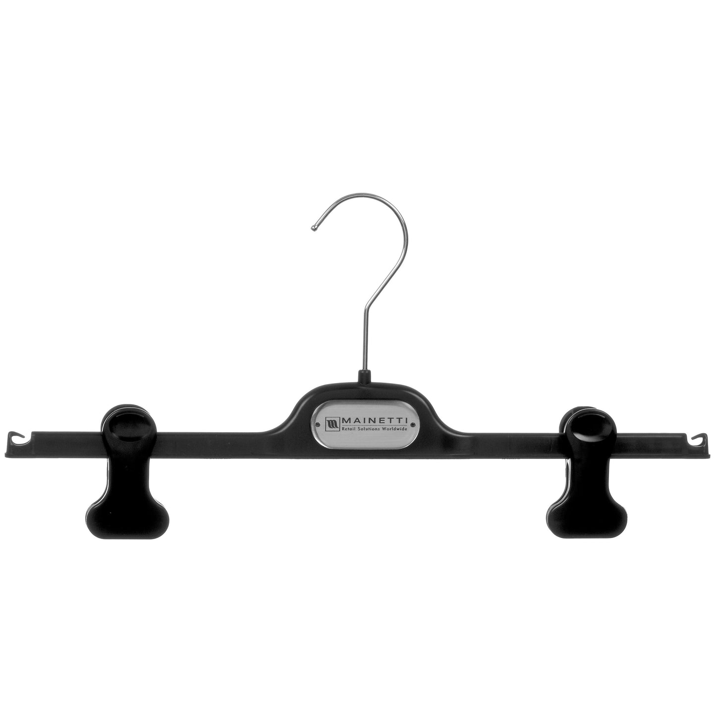 Cintre de bas de 14" en plastique noir avec pinces ajustables (Mainetti CPIP36)