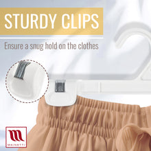 Mainetti 1001, 10" blanc tout en plastique, cintres inférieurs mous pour jupe de pantalon, avec clips antidérapants en plastique robuste