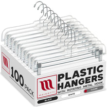 14" Pant/Skirt Bottom Hangers with 360° Swivel Metal Hook & Sturdy Metal Non-Slip Padded Clips Clear Plastic (Mainetti 5131)