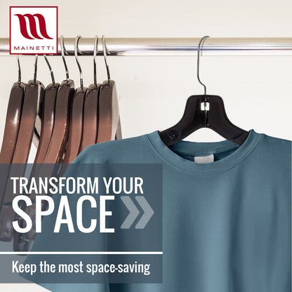 17" Shirt Top Dress Hangers with 360° Swivel Metal Hook & Notches for Straps Black Plastic (Mainetti 5400)