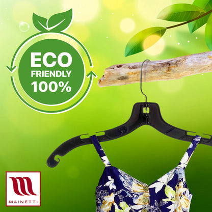 17" Shirt Top Dress Hangers with 360° Swivel Metal Hook & Notches for Straps Black Plastic (Mainetti 5400)