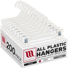 Mainetti 6108, 8" blanc tout en plastique, cintres inférieurs mous pour jupe de pantalon, avec clips antidérapants en plastique robuste