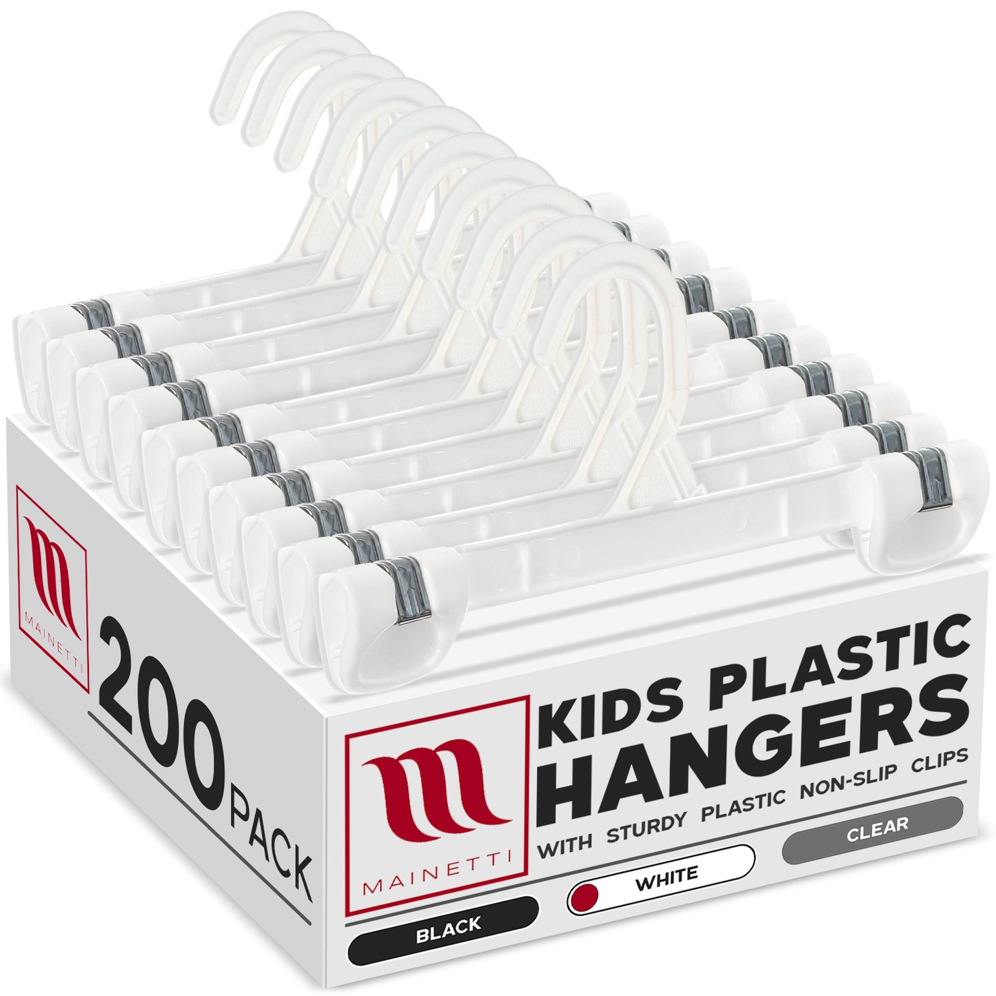 10" Pant/Skirt Bottom Hangers with Sturdy Non-Slip Clips White All Plastic (Mainetti 1001)