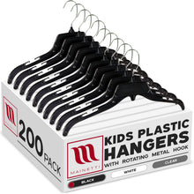 Mainetti 485, 15" en plastique noir, cintres pour chemises, avec crochet en métal rotatif et encoches pour les sangles