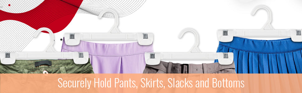 10" White Plastic Pant Skirt Slack Bottom Hangers With Sturdy Plastic Non-Slip Clips (Mainetti 1001)