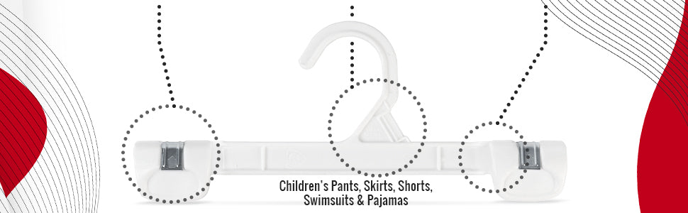 10" White Plastic Pant Skirt Slack Bottom Hangers With Sturdy Plastic Non-Slip Clips (Mainetti 1001)