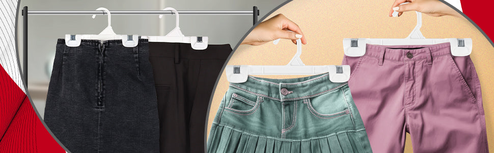 10" White Plastic Pant Skirt Slack Bottom Hangers With Sturdy Plastic Non-Slip Clips (Mainetti 1001)