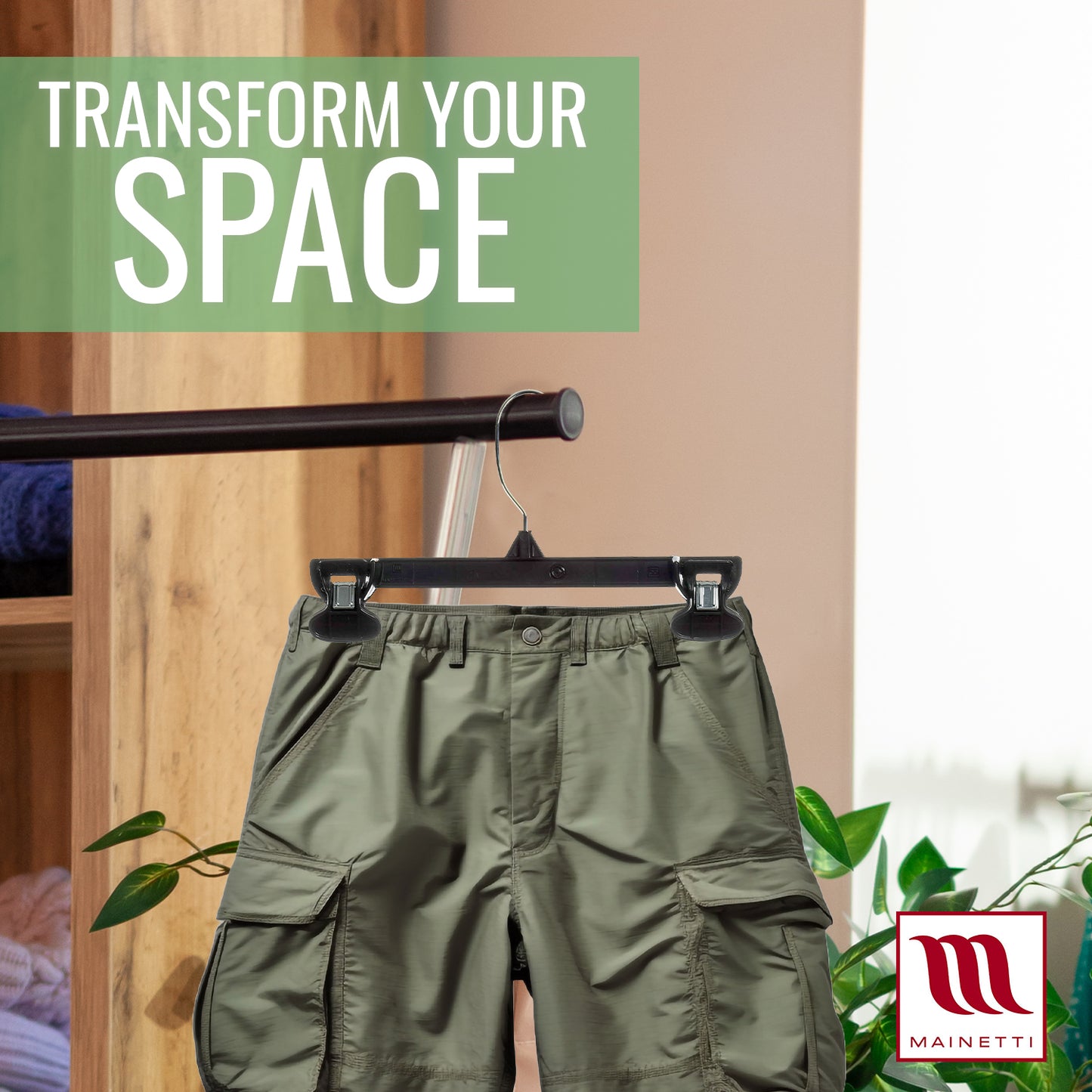 Mainetti 6010, 10" en plastique noir, cintres inférieurs mous pour jupe de pantalon, avec crochet en métal rotatif, clips antidérapants en plastique robuste