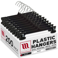 Mainetti 6010, 10" en plastique noir, cintres inférieurs mous pour jupe de pantalon, avec crochet en métal rotatif, clips antidérapants en plastique robuste