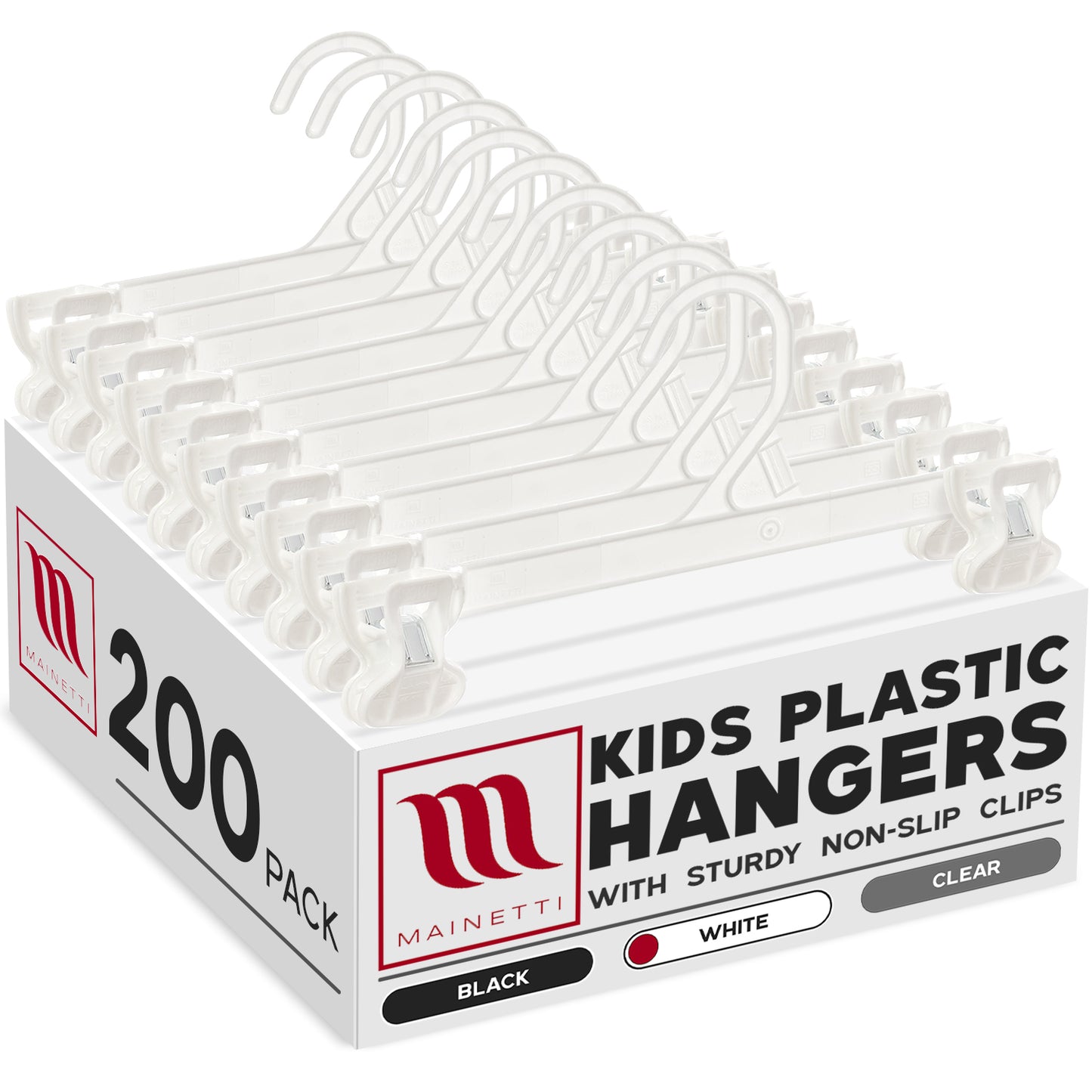 10" White All Plastic Pant Skirt Slack Bottom Hangers With Plastic Non-Slip Clips (Mainetti 6110)
