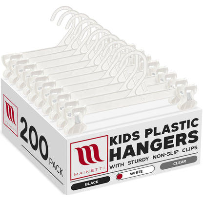 10" White All Plastic Pant Skirt Slack Bottom Hangers With Plastic Non-Slip Clips (Mainetti 6110)