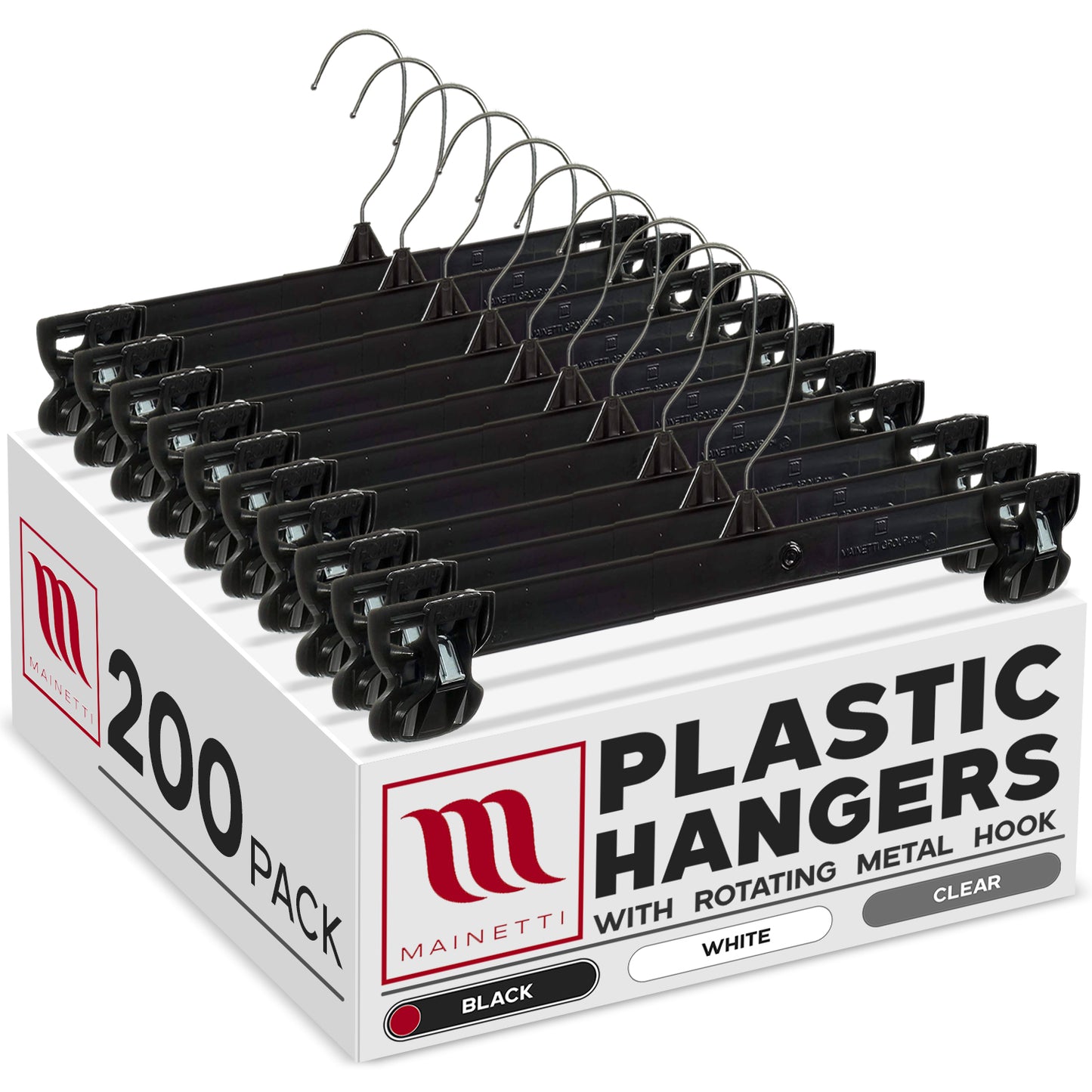 Cintre bas 30,5 cm avec pinces rembourrées en caoutchouc plastique recyclé noir (Mainetti 6212)