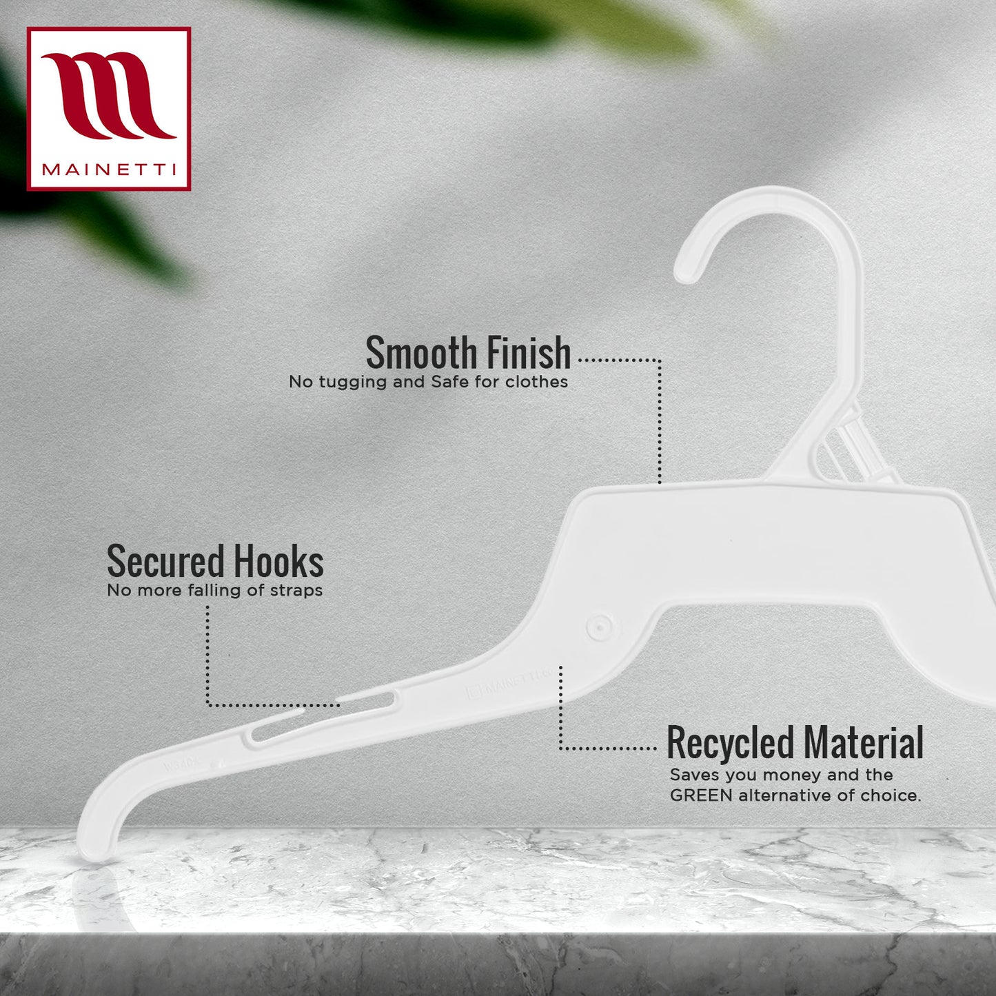16" Shirt Top Dress Hangers with Notches for Straps White All Plastic (Mainetti 340)