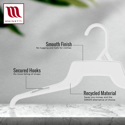 16" Shirt Top Dress Hangers with Notches for Straps White All Plastic (Mainetti 340)