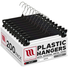 12" Pant/Skirt Bottom Hangers with Turnable Metal Hook & Sturdy Padded Non-Slip Plastic Clips Black Plastic (Mainetti 6212)