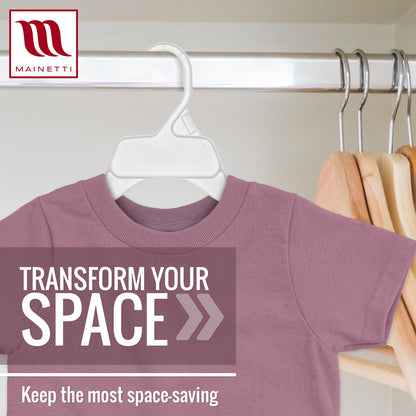 Mainetti 472, 15" blanc tout en plastique, cintres pour chemises, avec encoches pour sangles