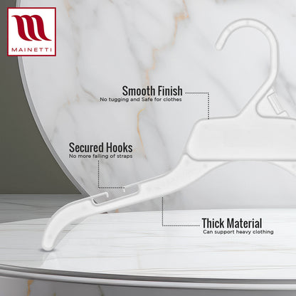 Mainetti 472, 15" blanc tout en plastique, cintres pour chemises, avec encoches pour sangles