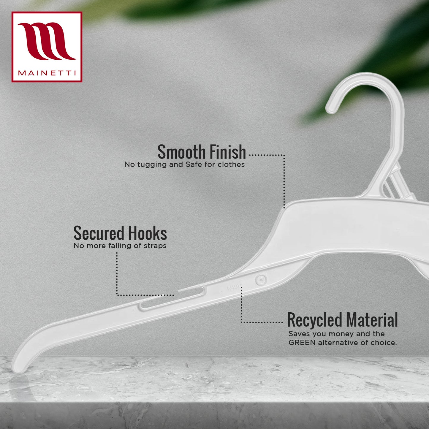 Mainetti 491, cintres en plastique, coloris naturel, 48 cm, pour chemises, hauts et robes, avec encoches pour bretelles