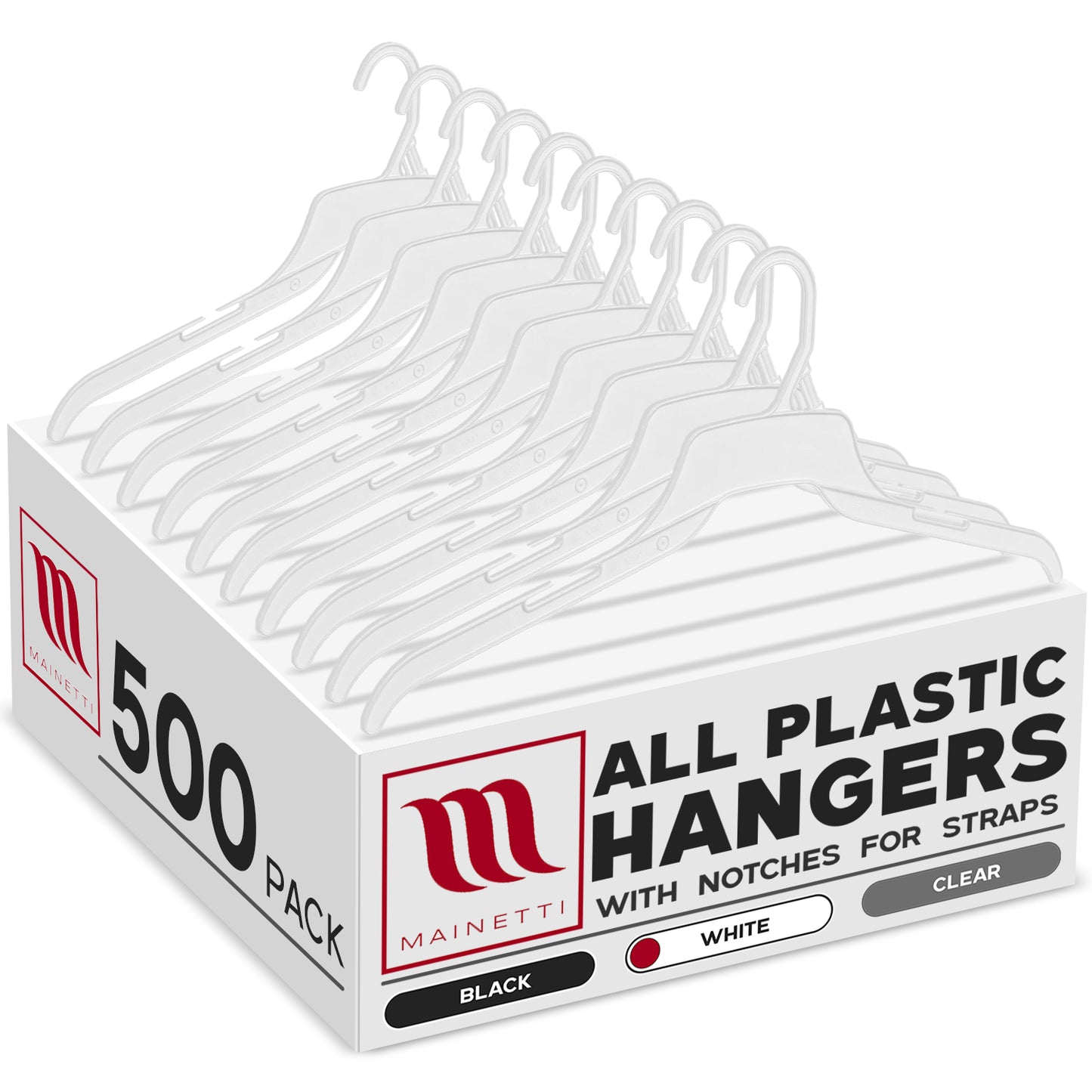 Mainetti 491, cintres en plastique, coloris naturel, 48 cm, pour chemises, hauts et robes, avec encoches pour bretelles