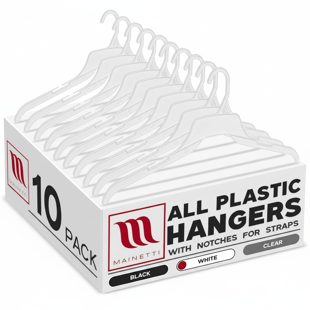 Mainetti 491, cintres en plastique, coloris naturel, 48 cm, pour chemises, hauts et robes, avec encoches pour bretelles