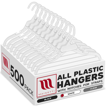 Cintres en plastique blanc de 30,5 cm, pour hauts et robes, avec encoches pour bretelles (Mainetti 496)