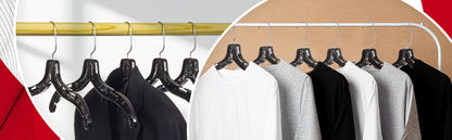 17" Shirt Top Dress Hangers with 360° Swivel Metal Hook & Notches for Straps Black Plastic (Mainetti 5400)