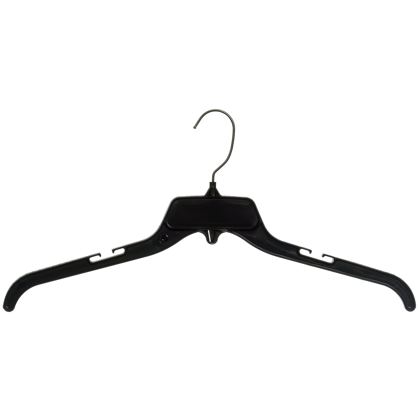 19" Shirt Top Dress Hangers with Turnable Metal Hook and Notches for Straps Black Plastic (Mainetti 479)