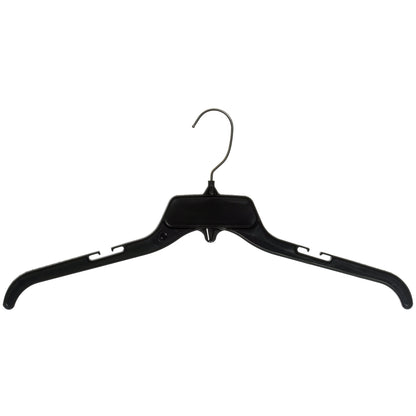 19" Shirt Top Dress Hangers with Turnable Metal Hook and Notches for Straps Black Plastic (Mainetti 479)