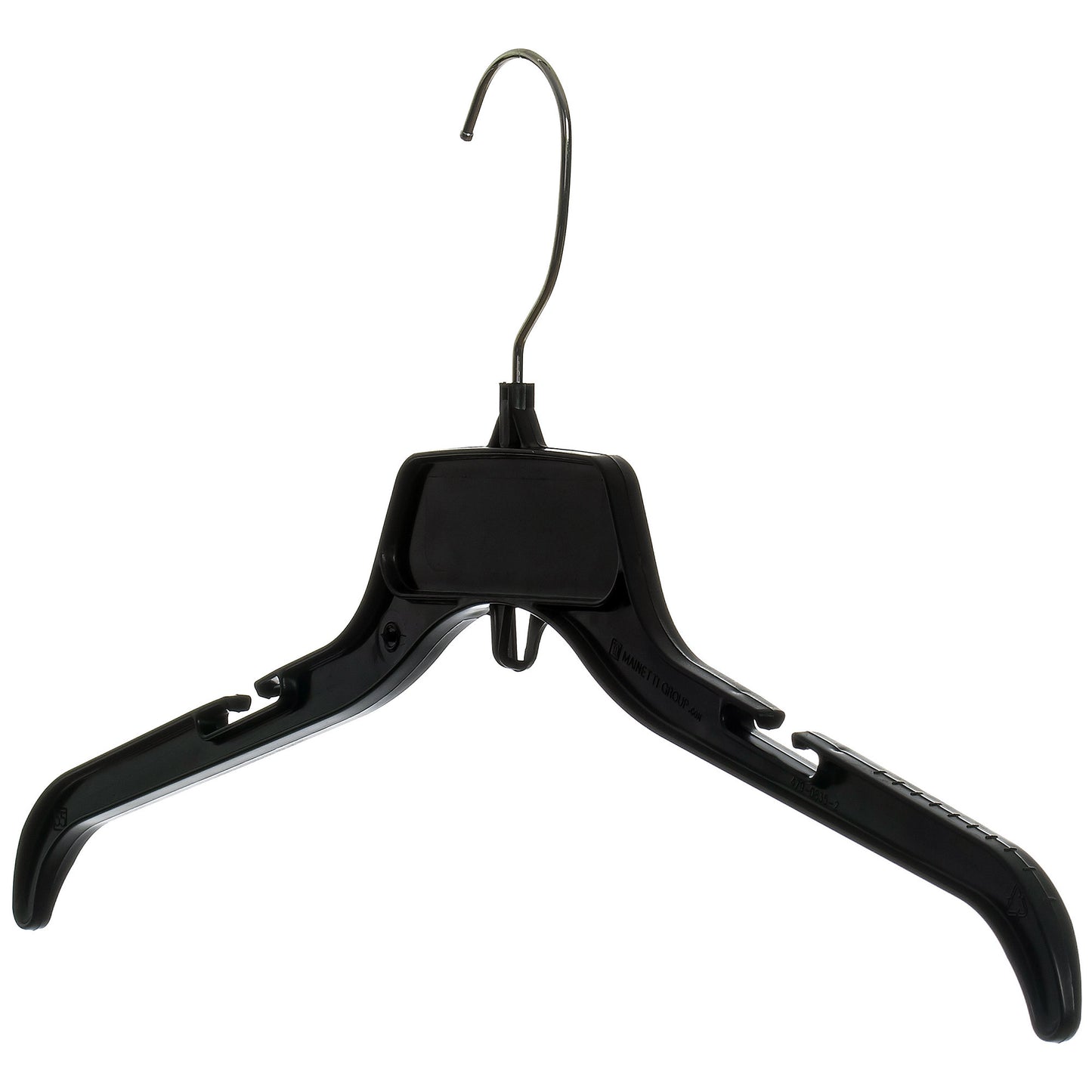 19" Shirt Top Dress Hangers with Turnable Metal Hook and Notches for Straps Black Plastic (Mainetti 479)