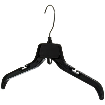 19" Shirt Top Dress Hangers with Turnable Metal Hook and Notches for Straps Black Plastic (Mainetti 479)