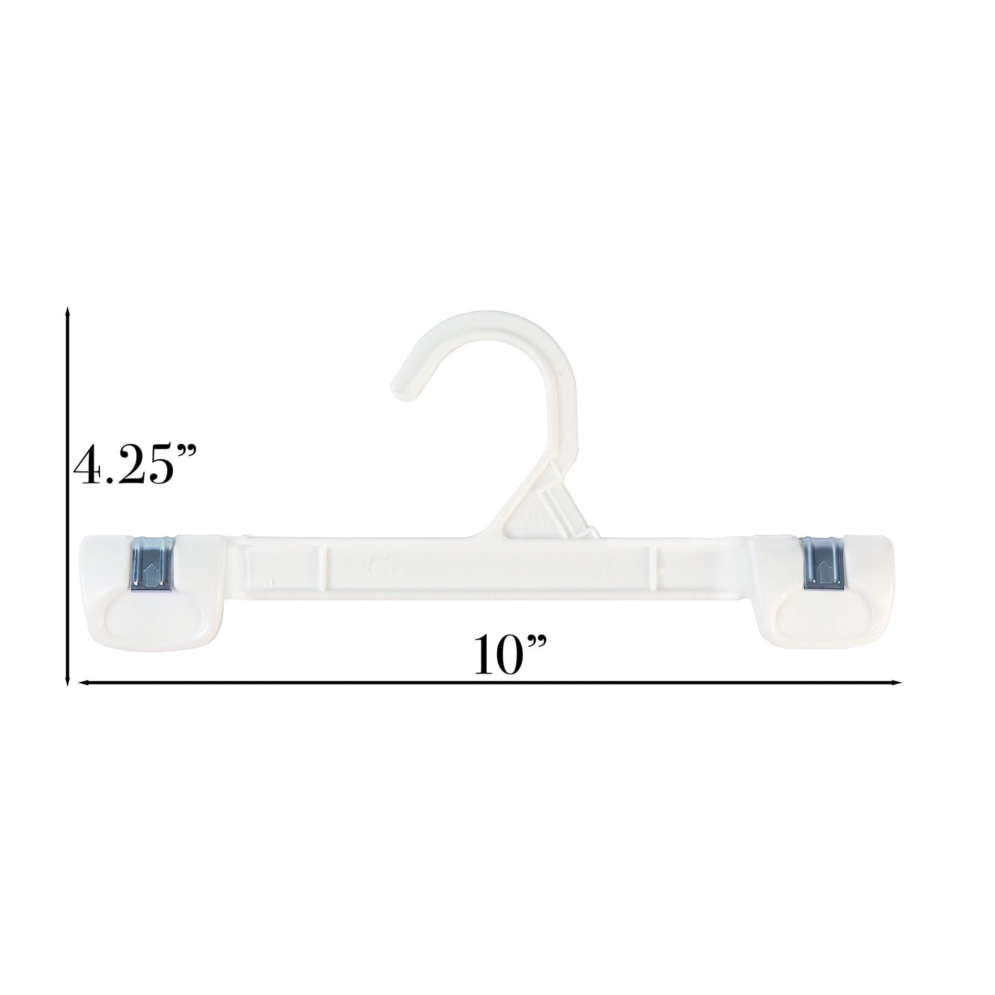 10" Pant/Skirt Bottom Hangers with Sturdy Non-Slip Clips White All Plastic (Mainetti 1001)
