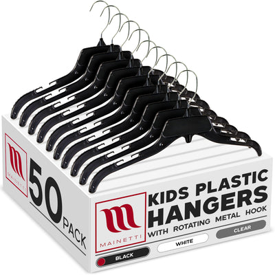 Mainetti 485, 15" Black Plastic, Shirt Top Dress Hangers, with turnable metal hook and notches for straps