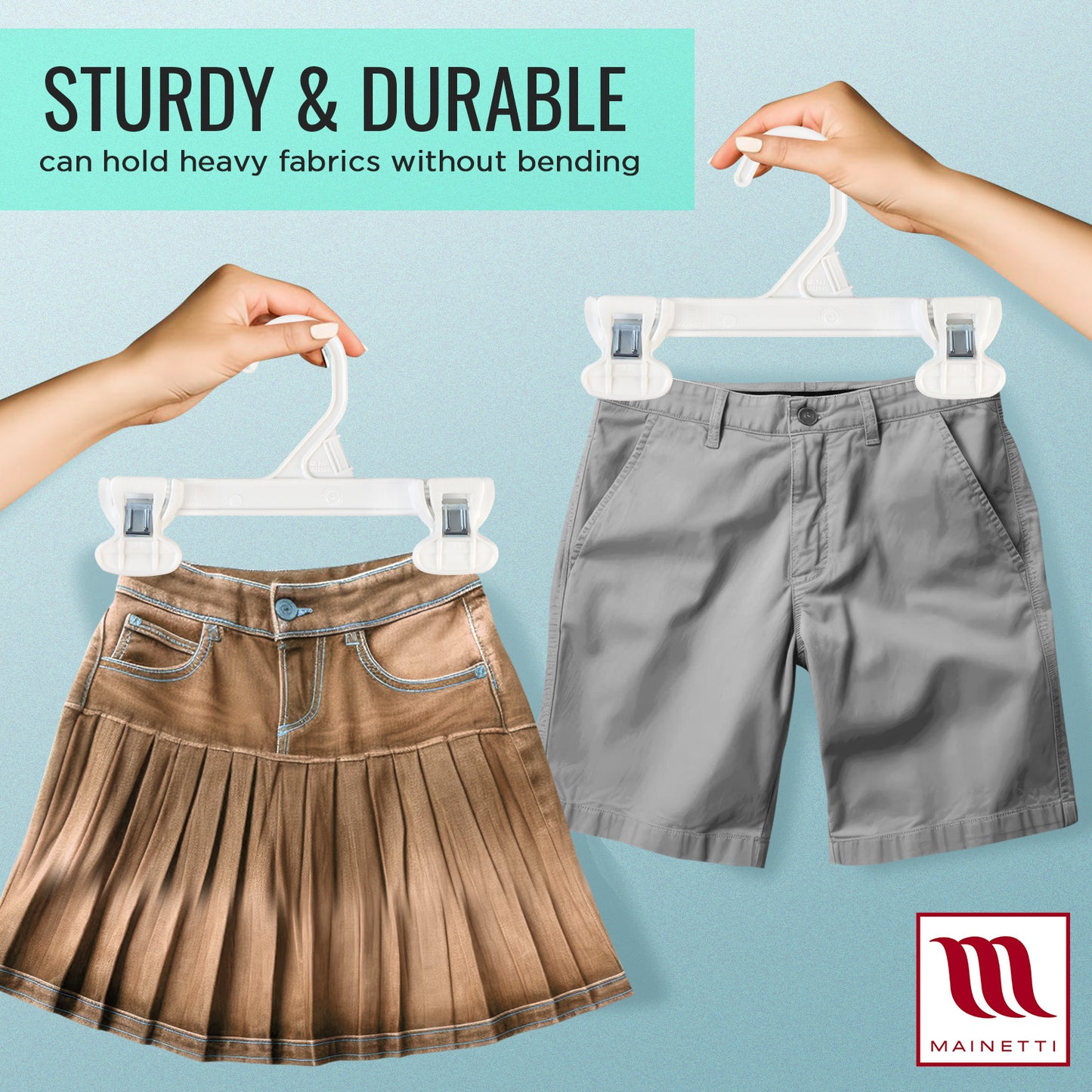 8" White All Plastic Pant Skirt Slack Bottom Hangers With Plastic Non-Slip Clips (Mainetti 6108)8" White All Plastic Pant Skirt Slack Bottom Hangers With Plastic Non-Slip Clips (Mainetti 6108)