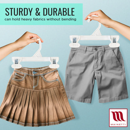 8" White All Plastic Pant Skirt Slack Bottom Hangers With Plastic Non-Slip Clips (Mainetti 6108)8" White All Plastic Pant Skirt Slack Bottom Hangers With Plastic Non-Slip Clips (Mainetti 6108)
