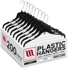 19" Shirt Top Dress Hangers with Turnable Metal Hook and Notches for Straps Black Plastic (Mainetti 479)