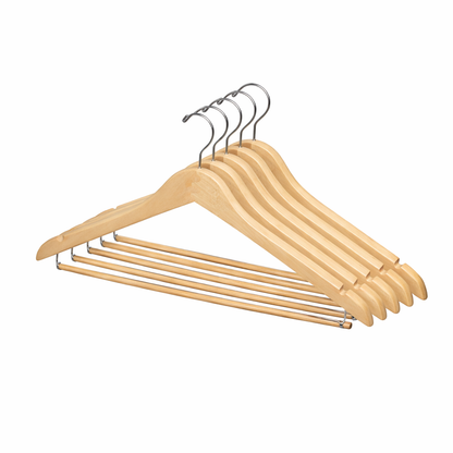 17" Contoured Wooden Suit Hanger with Locking Bar