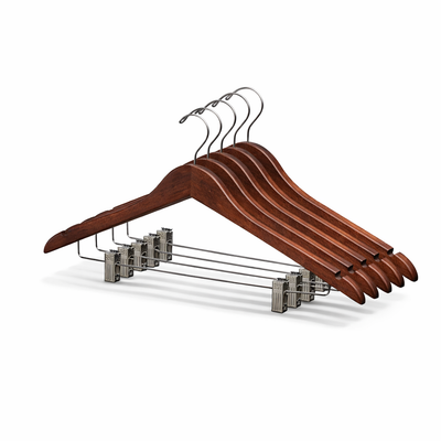 17" Rubber Coated Wooden Suit Hanger with Metal Clips