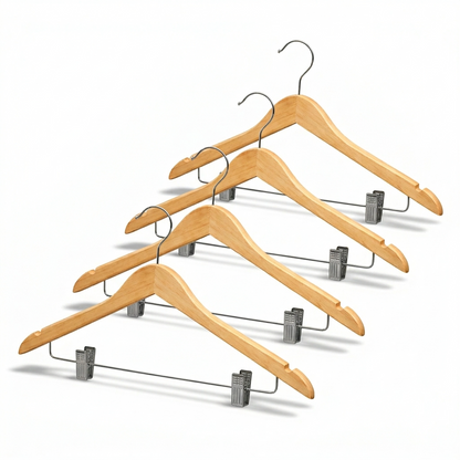 17" Rubber Coated Wooden Suit Hanger with Metal Clips