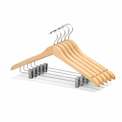 Percha para traje de 17" de madera recubierta de goma con clips metálicos