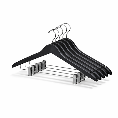 17" Rubber Coated Wooden Suit Hanger with Metal Clips