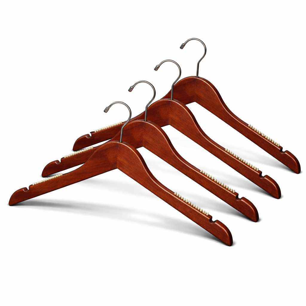 Cintre en bois de 43 cm avec barre antidérapante en caoutchouc