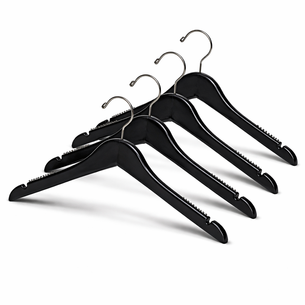Cintre en bois de 43 cm avec barre antidérapante en caoutchouc