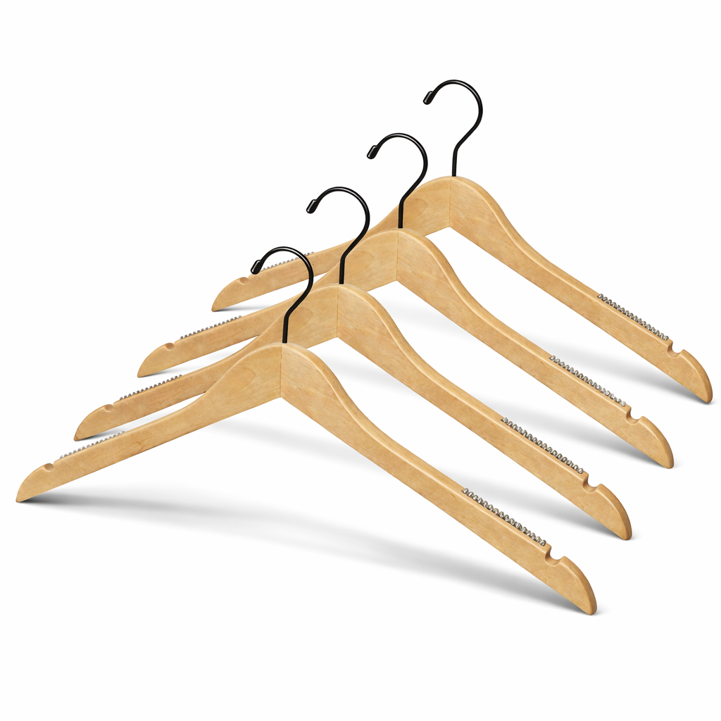 Cintre en bois de 43 cm avec barre antidérapante en caoutchouc