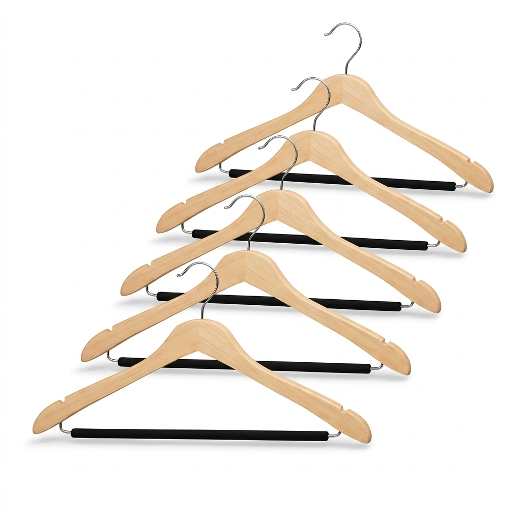 Percha para traje de 17" de madera ondulada con barra flocada