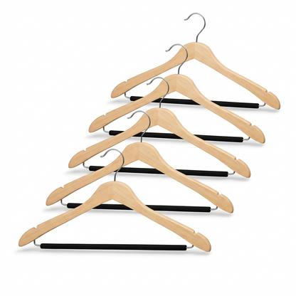 Percha para traje de 17" de madera ondulada con barra flocada