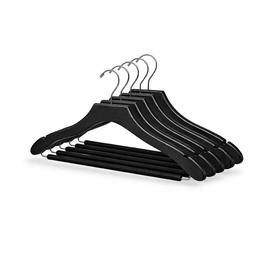 Percha para traje de 17" de madera ondulada con barra flocada