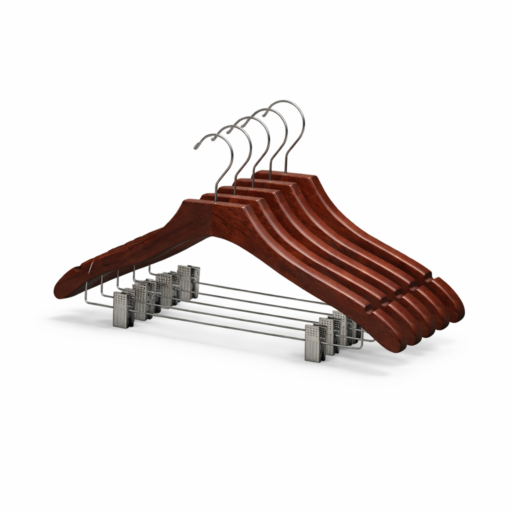 17" Wavy Wooden Suit Hanger With Metal Clips (Mainetti 3000)