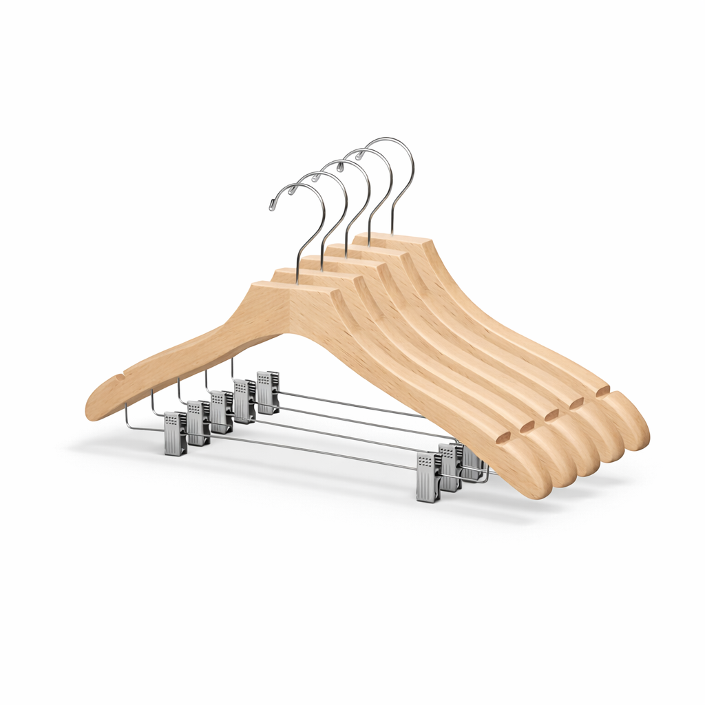 17" Wavy Wooden Suit Hanger With Metal Clips (Mainetti 3000)