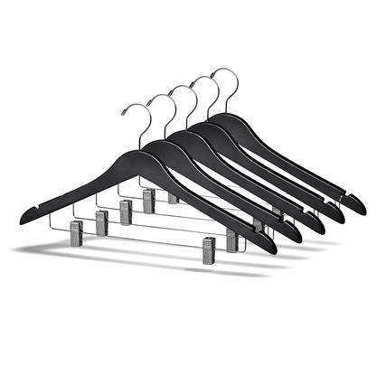 Percha de madera para trajes de 17" con pinzas metálicas